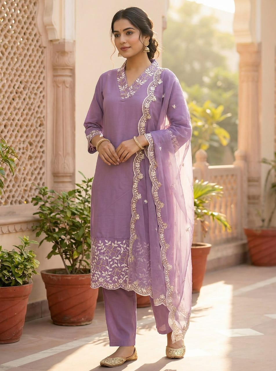 New Embroidered  Lavender Tapasya Suit