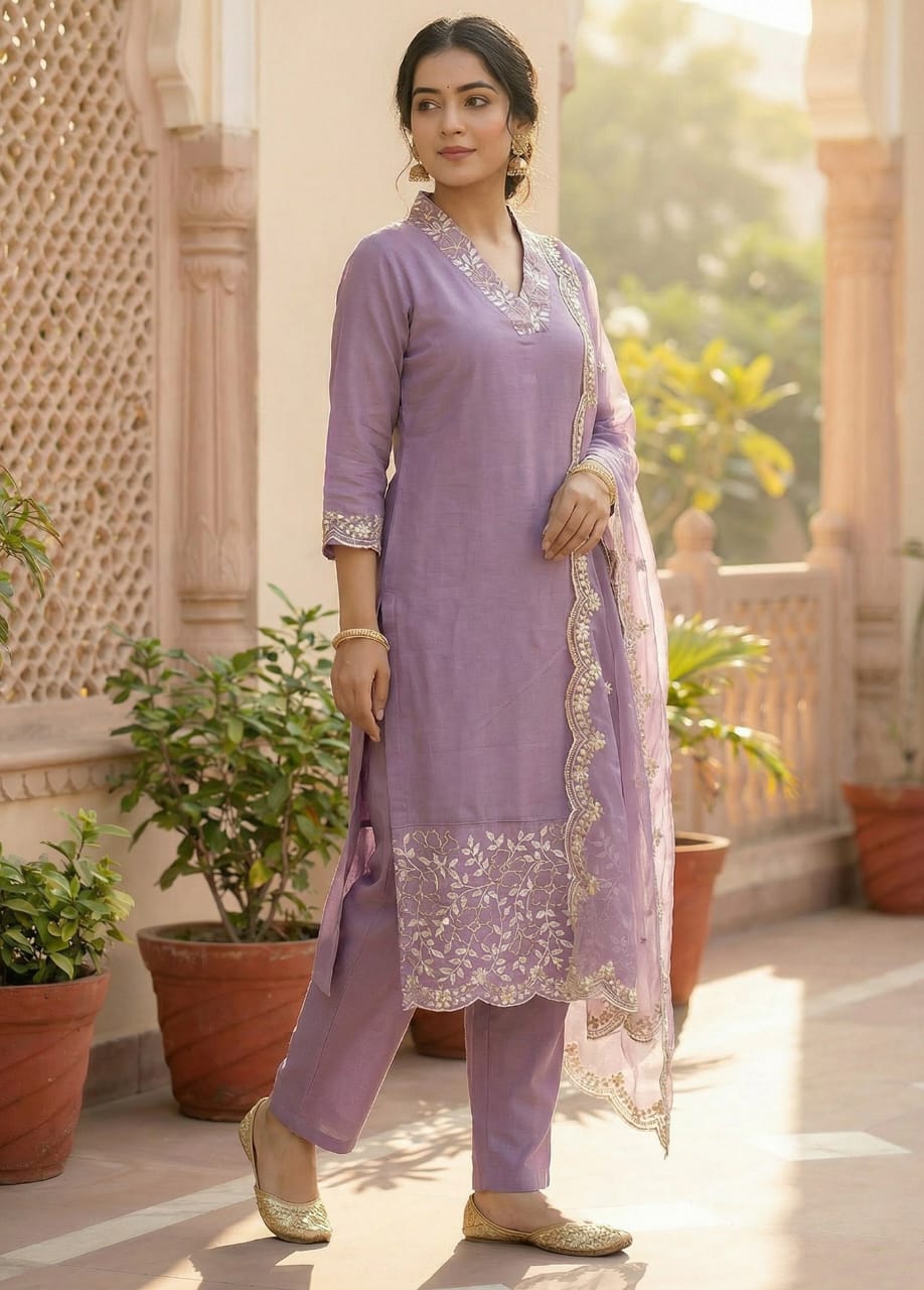 New Embroidered  Lavender Tapasya Suit
