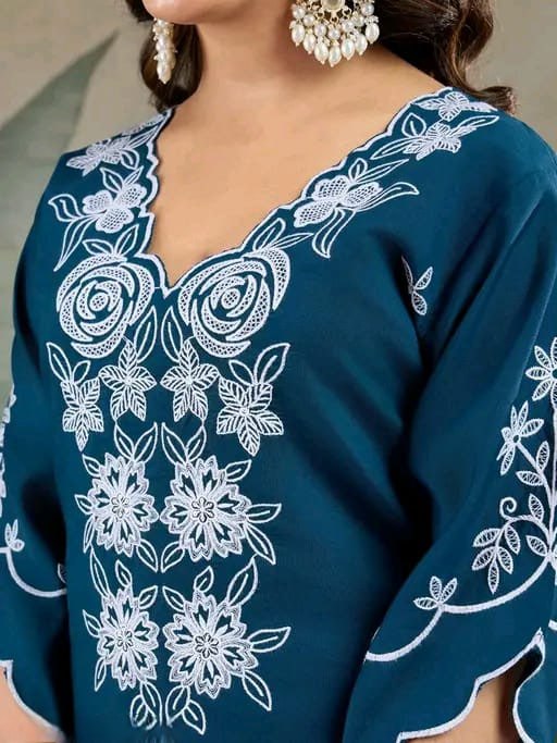 Fully Stitched Kurta and Pant &amp; Dupatta Set-Blue