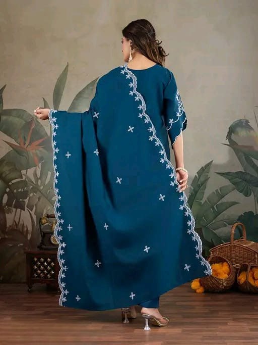 Fully Stitched Kurta and Pant &amp; Dupatta Set-Blue