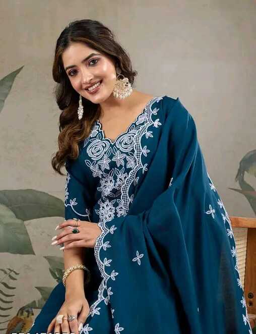 Fully Stitched Kurta and Pant &amp; Dupatta Set-Blue