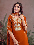 Fully Stitched Kurta and Pant &amp; Dupatta Set-Orange