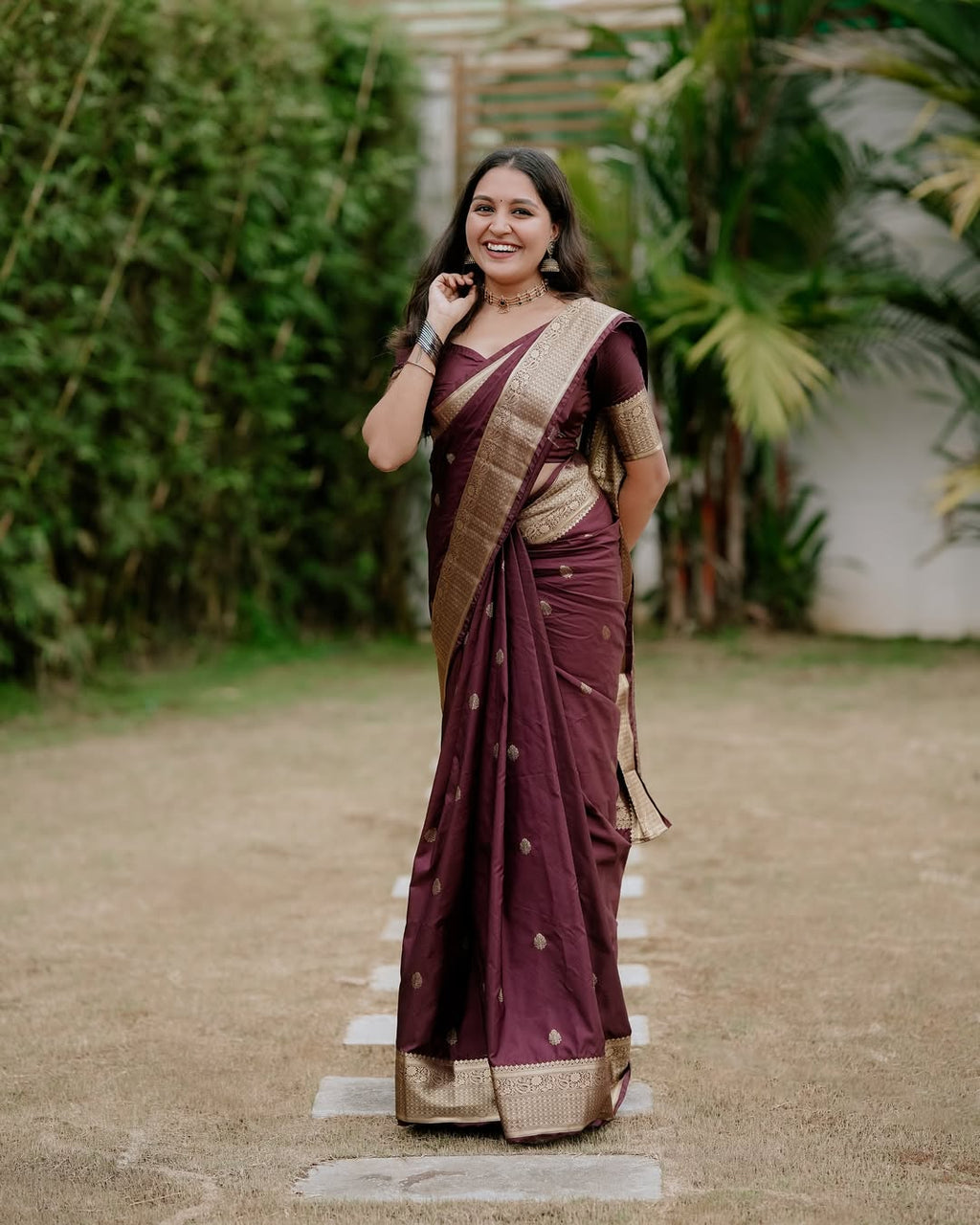 BANARASI SOFT SILK SAREE-BROWN