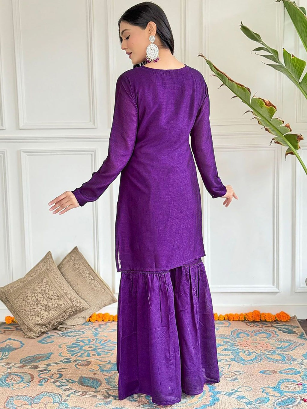 New Embroidered Work Women Chinon Sharara Dupatta Set