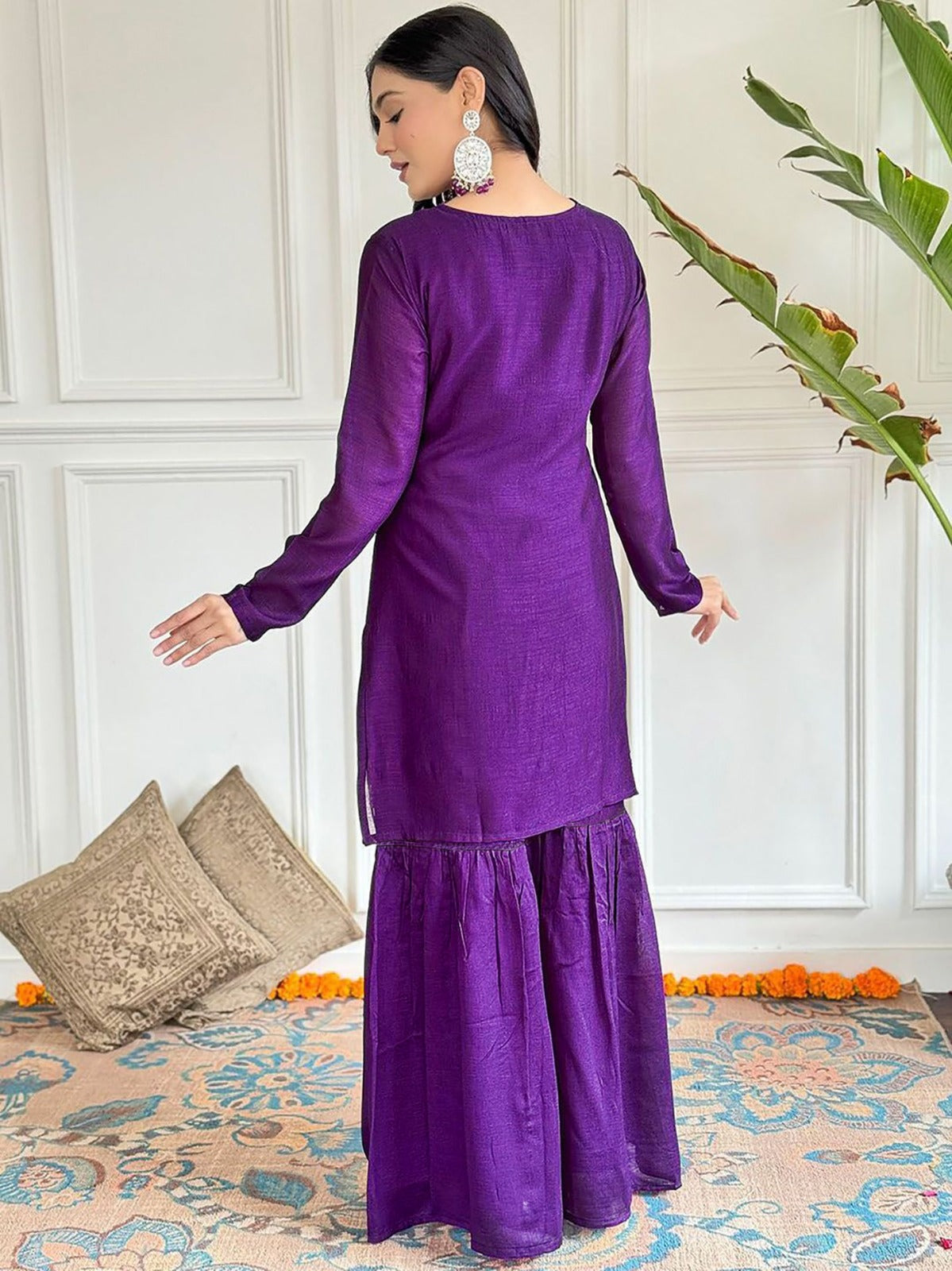 New Embroidered Work Women Chinon Sharara Dupatta Set