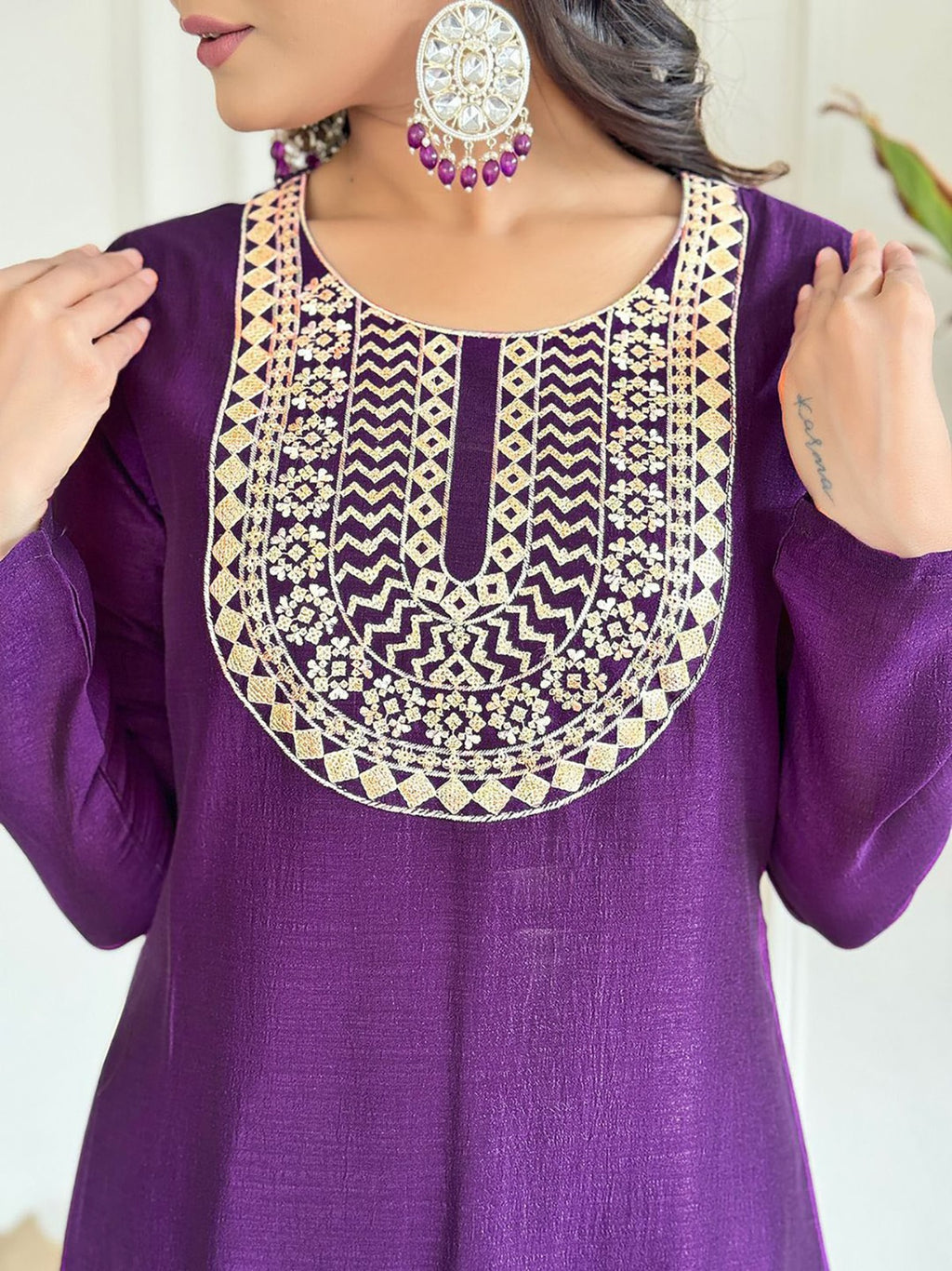 New Embroidered Work Women Chinon Sharara Dupatta Set