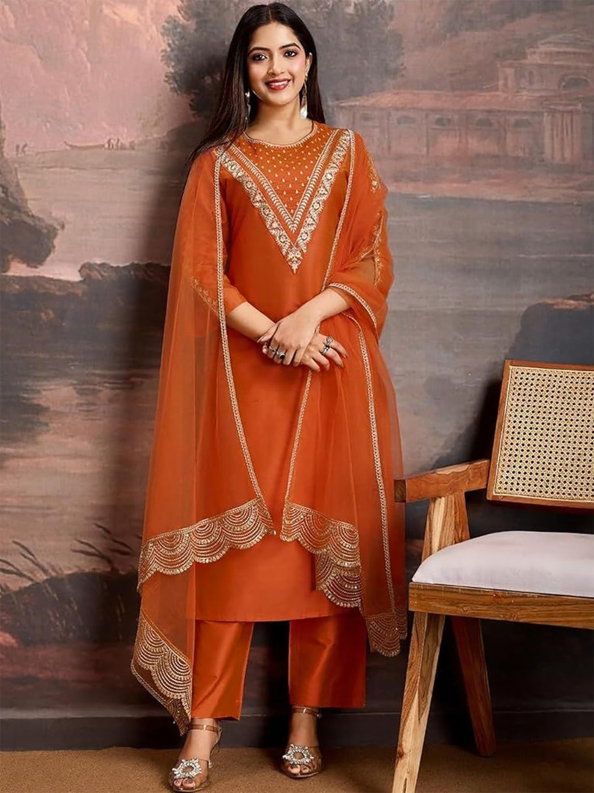 Orange Dastoor Suit -Women’s Kurta Pent Dupatta Se