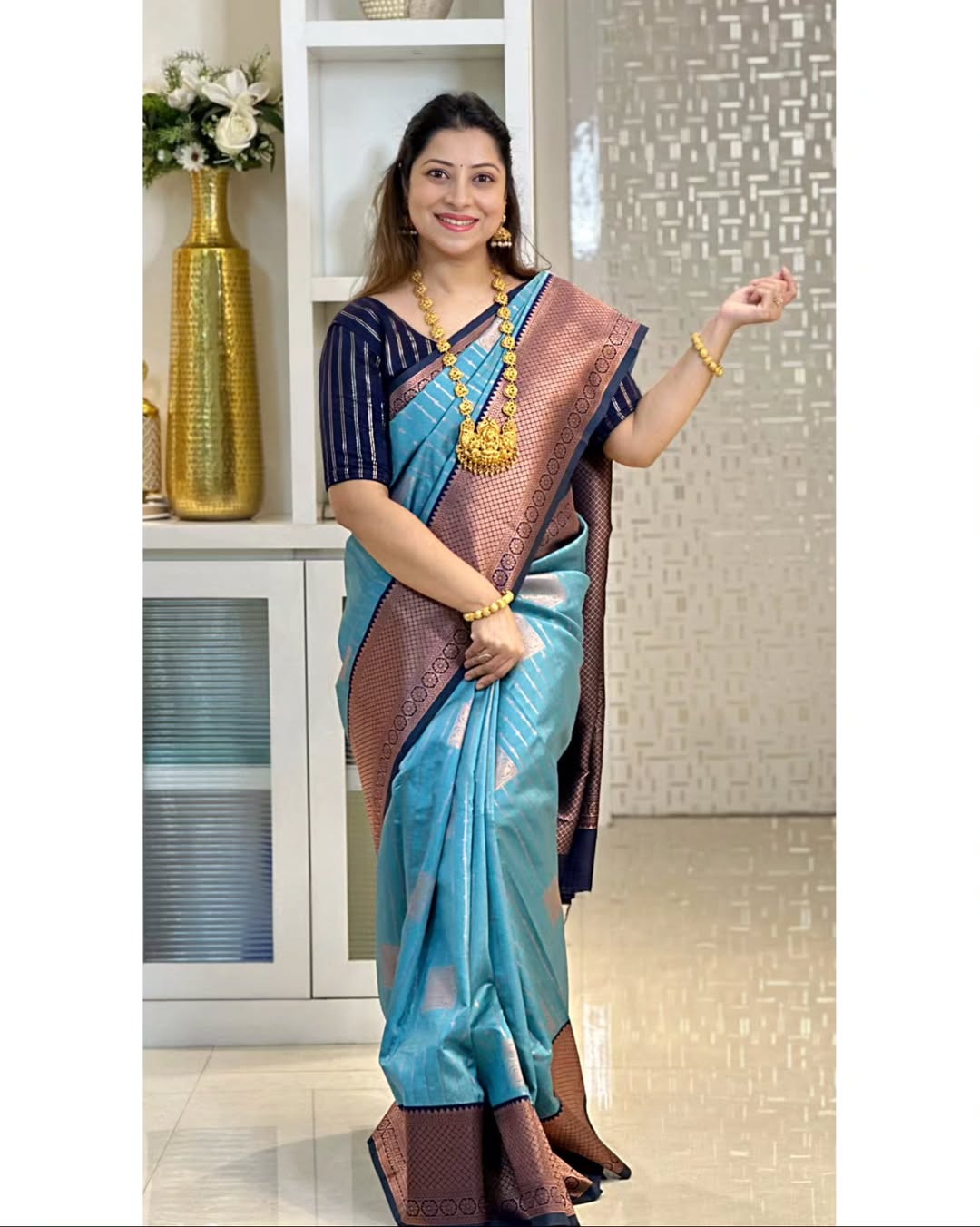 BANARASI SOFT SILK SAREE-BLUE