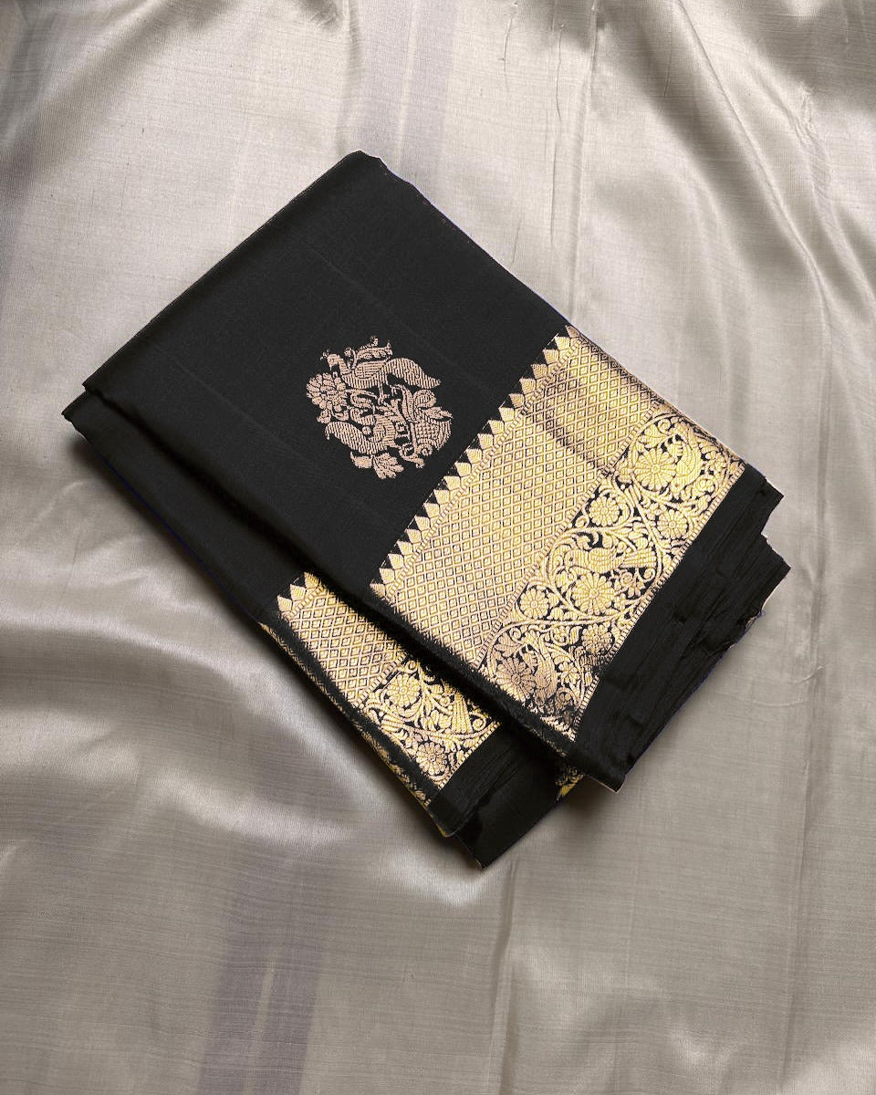 BANARASI SOFT SILK SAREE-BLACK