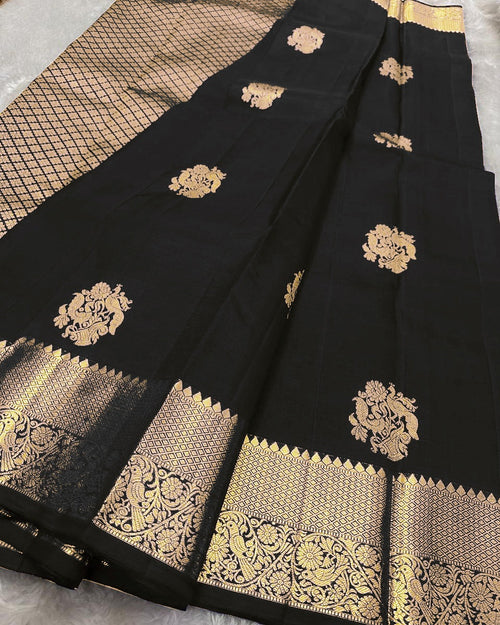 BANARASI SOFT SILK SAREE-BLACK
