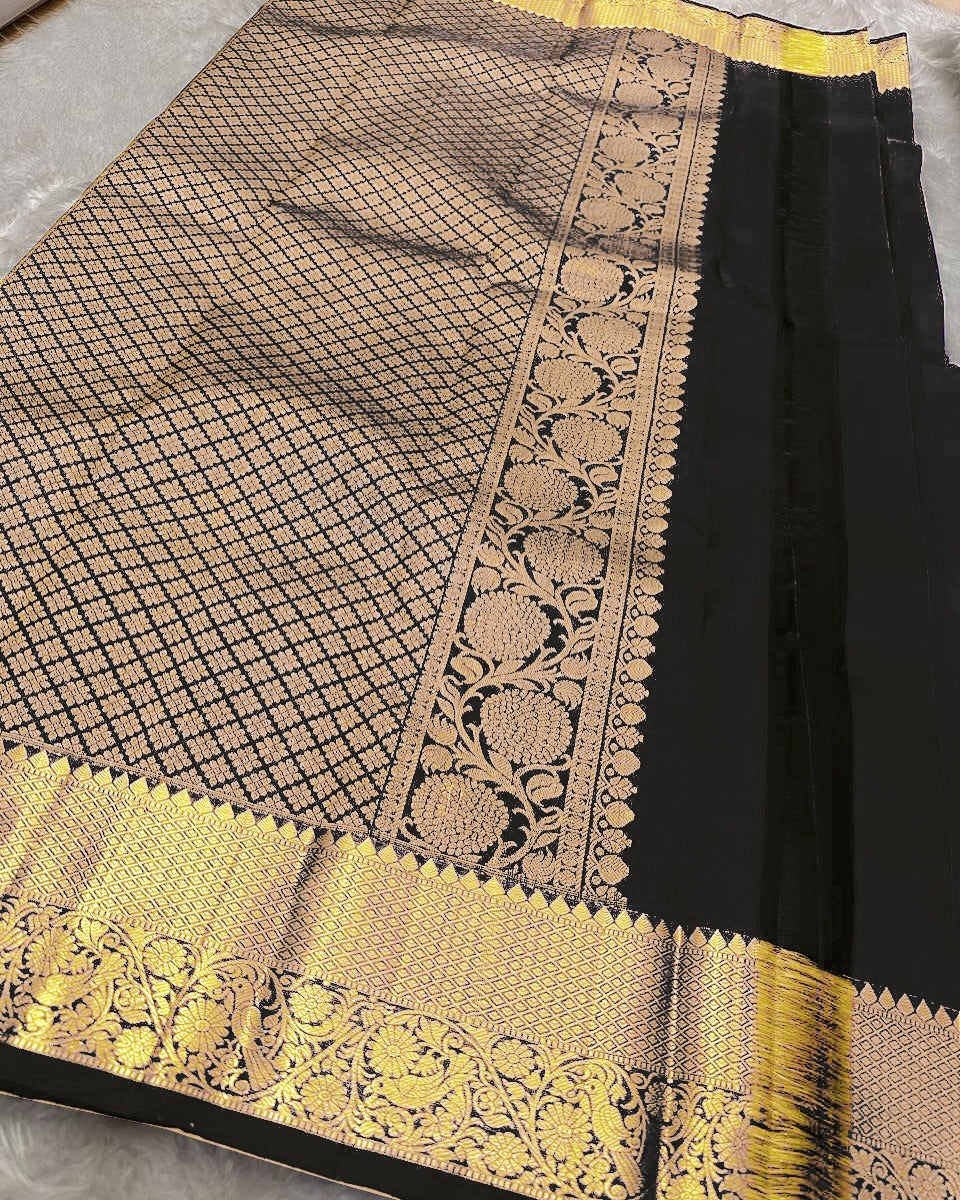 BANARASI SOFT SILK SAREE-BLACK