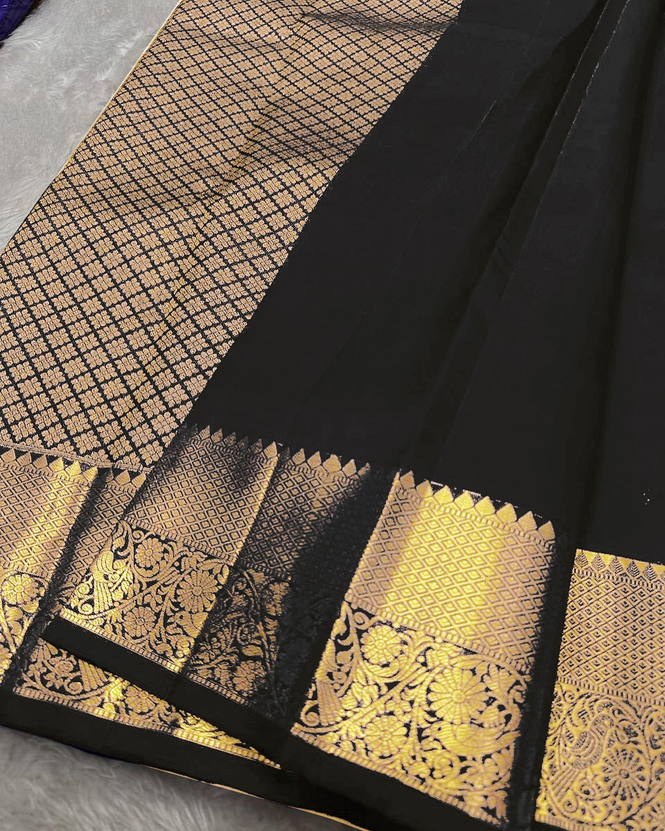 BANARASI SOFT SILK SAREE-BLACK