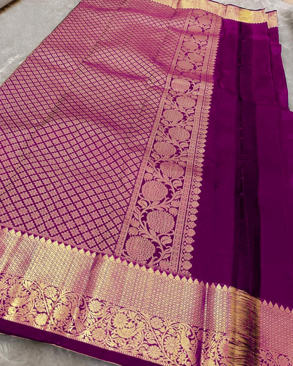 BANARASI SOFT SILK SAREE-DARK PINK