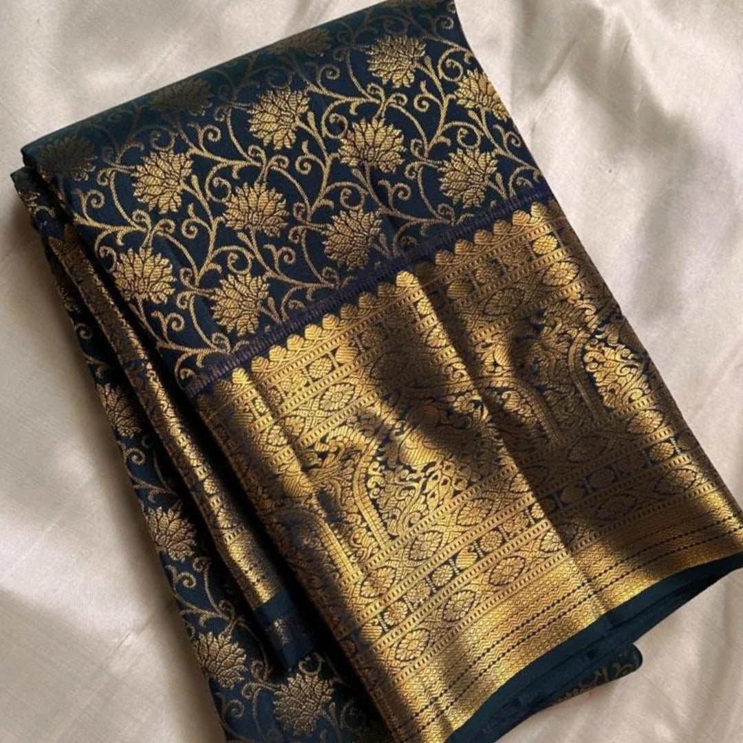 BANARASI SOFT SILK SAREE-BLUE