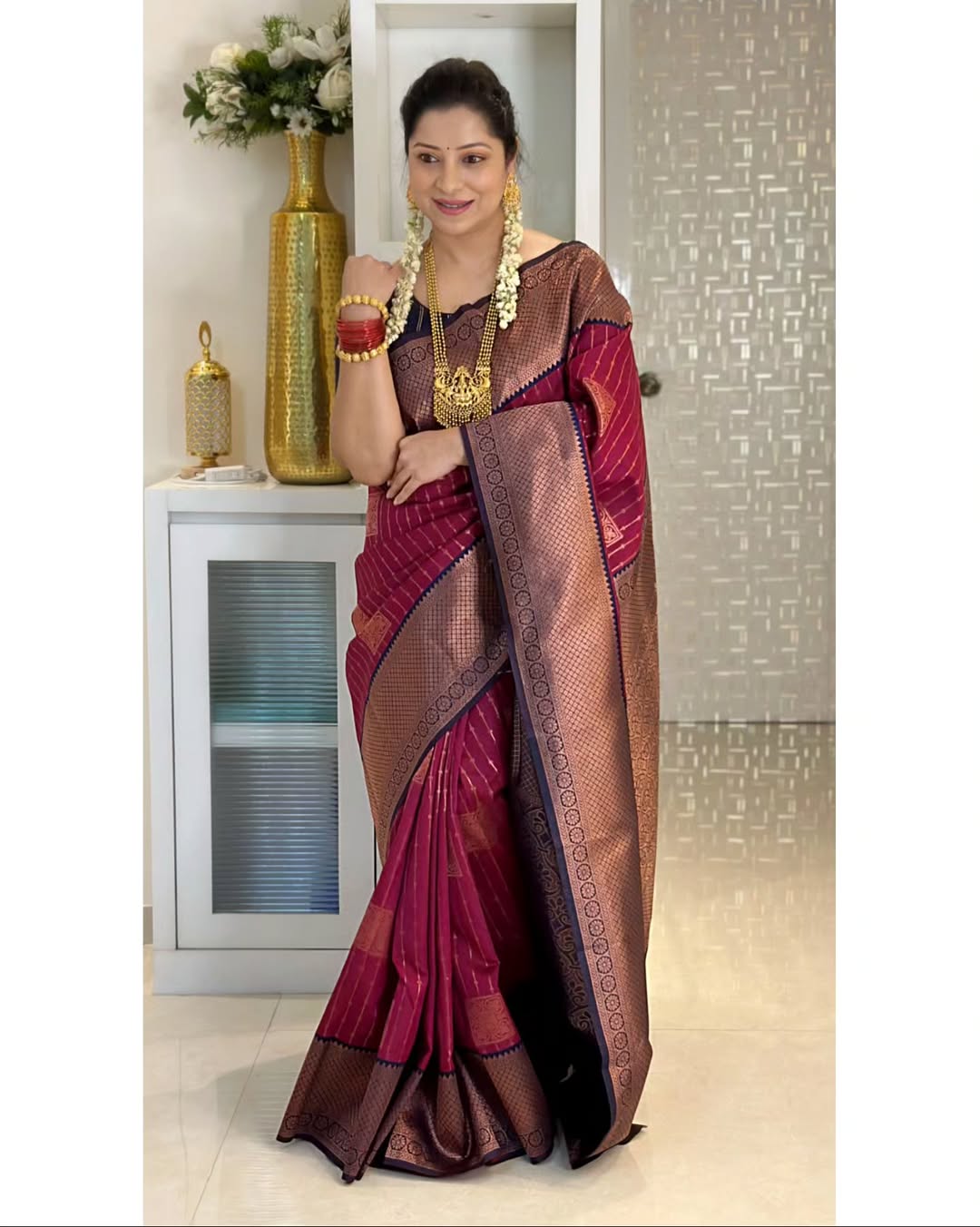 BANARASI SOFT SILK SAREE-REDBLUE