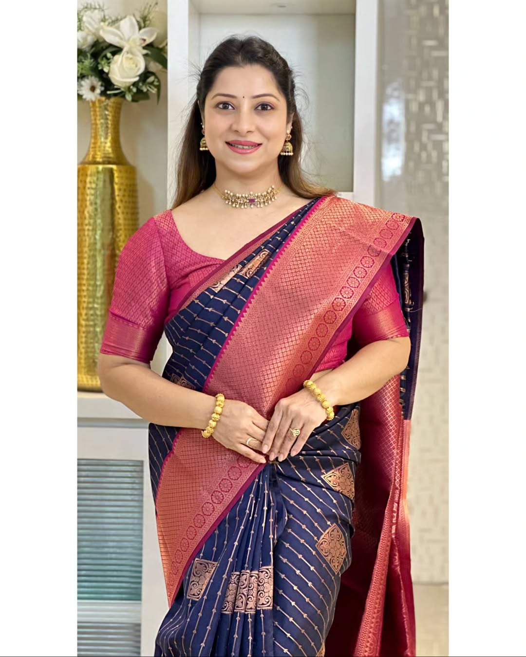 BANARASI SOFT SILK SAREE-REDBLUE